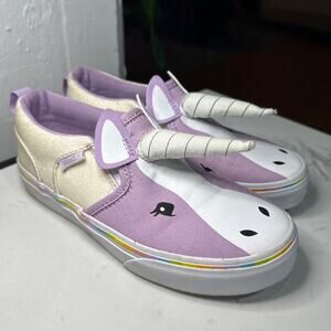 Van's Girl's Kid Asher Canvas Unicorn Sparkle Slip-On Sneakers, Size 2, Like New